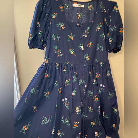 Adorable navy/floral cotton dress with puff sleeves - Picture 5 of 8